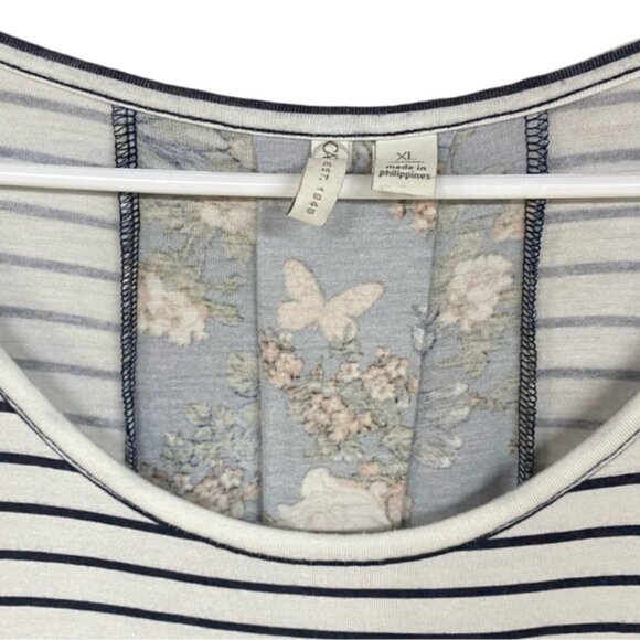 Cato Striped Floral Short Sleeve Top XL - Picture 1 of 5